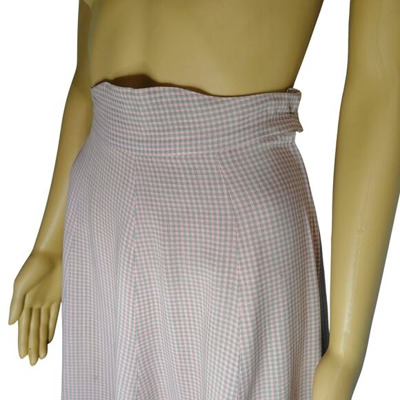 1950s Handmade Pink Gray Checkered Full Circle Midi Skirt Side Zipper Size 0 - Picture 4 of 11